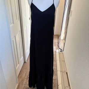 Elegant Navy Blue Satin Maxi Dress